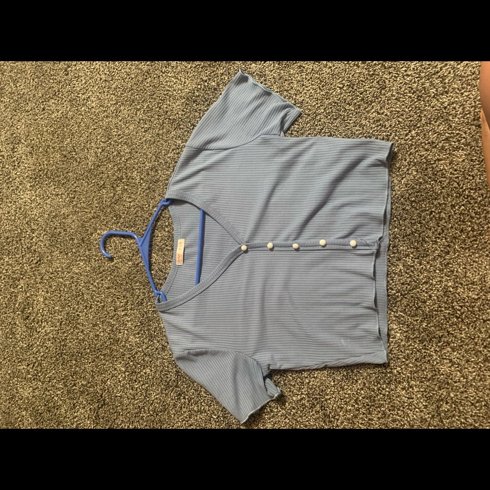 light blue crop top